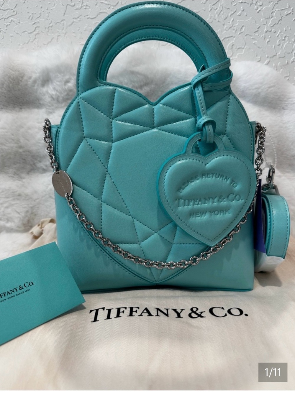 NWT Tiffany & Co. Small Quilted Heart Top-Handle Bag in Tiffany Blue